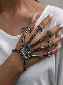 1 pieza Manos de garra de calavera, Cadena para la parte posterior de la mano gótica, Garras para fiesta de Halloween, Accesorios de disfraz de cosplay, Accesorios esenciales para fiestas, Accesorios para actuaciones en el escenario, Accesorios con tema de cultura pop para bares de casas embrujadas, Adecuado para juegos de roles, Accesorios para fotografía y decoración de Halloween, Accesorios de Halloween, Accesorios de terror, Disfraces de Halloween, Accesorios espeluznantes, Aleación de zinc