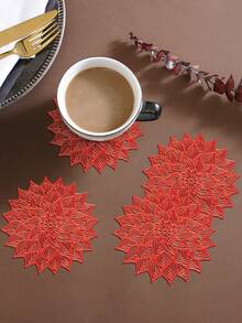 12pcs Gold Flower Coasters, PVC Material 3.94inch Round Coffee Cup Mats, Washable, Easy To Clean, Wipe-Able, Non-Slip, Heat-Resistant, Suitable For Room Decor, Dining Table Decor, Home Decor, Ideal For Holidays, Parties, Birthdays, Weddings And Dinners - Gold - View 11