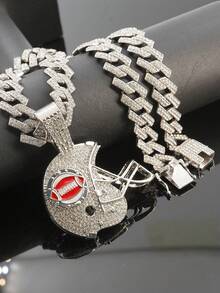 一套3D全钻橄榄球头盔吊坠项链、手链、手表套装，时尚奢华礼盒包装，适合送礼。 - 紅色 - 查看 4