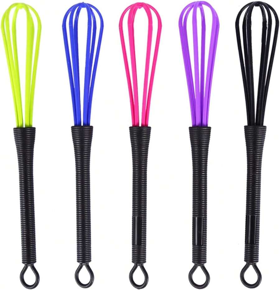 Juego de batidor, 5Pcs Peluquería Crema de Teñido para el Cabello Batidor de Cocina Globo Batidor Mezclador Agitador Herramientas (Verde, Rosa Roja, Azul, Negro, Púrpura) - 1 - Ver 1