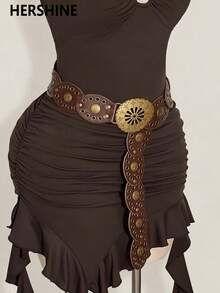 Hershine 1-Piece Western Cowboy Bohemian Punk Belt Personalized Fashion Accessories Women's Hollow Flower Buckle Ellipse Cake Belt Decoration Bohemian Belt Dress Accessories Suitable For Daily Commuting And Versatile Matching, Friend Gatherings, Vacation Dinners, Dances, Parties, Music Festivals Wearing Matching, Giving Gifts To Friends, Family, Mothers, Girlfriends, Birthdays, Valentine's Day Gifts, Mother's Day Gifts,Halloween