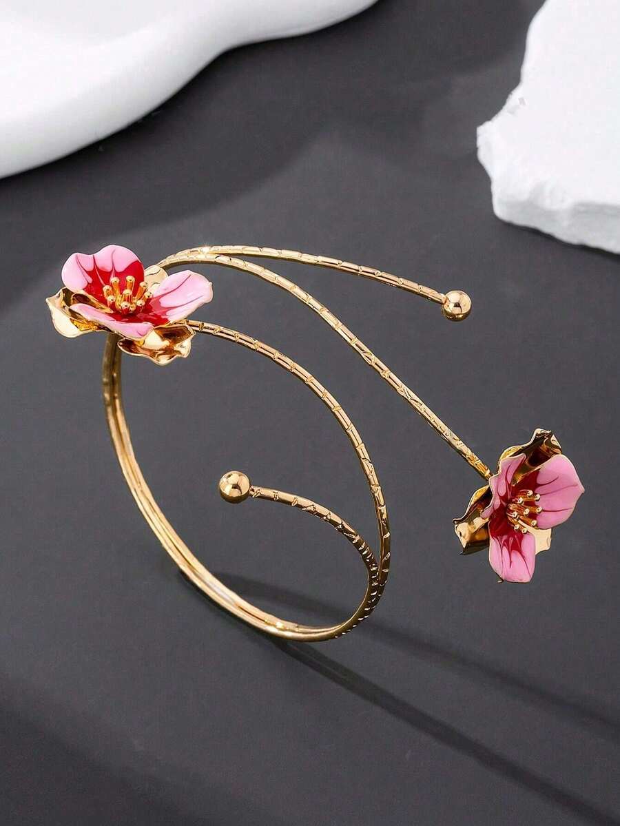 1pc Summer Sexy Vacation Style Double Layer Drip Oil Floral Armband For Women