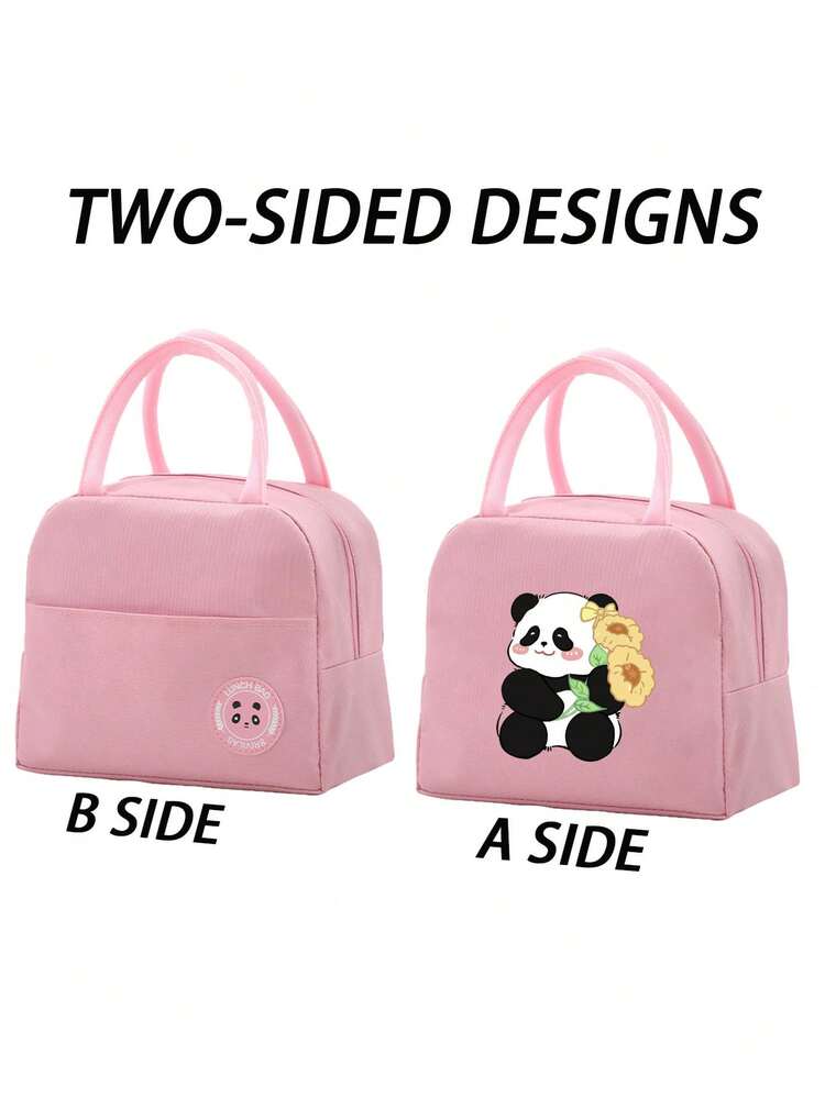 1 Pc, Panda Pattern Printed Insulated Bento Bag, Handheld Lunch Box Bag, Convenient And Portable Storage Method, Suitable For Office Workers And Travel Lunch Bag For Women Lunch Box For School - Multicolor - View 6