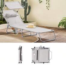 SoBuy Sun Lounger With Sun Canopy And Pillow, Foldable Garden Lounger, Relaxation Chair For Gardens, Courtyards, Beaches, Balconies, Black, Load Capacity Up To 110 Kg, W X H X D Approx. 191 X 19 X 56 Cm OGS48-SCH - 米色 - 查看 4