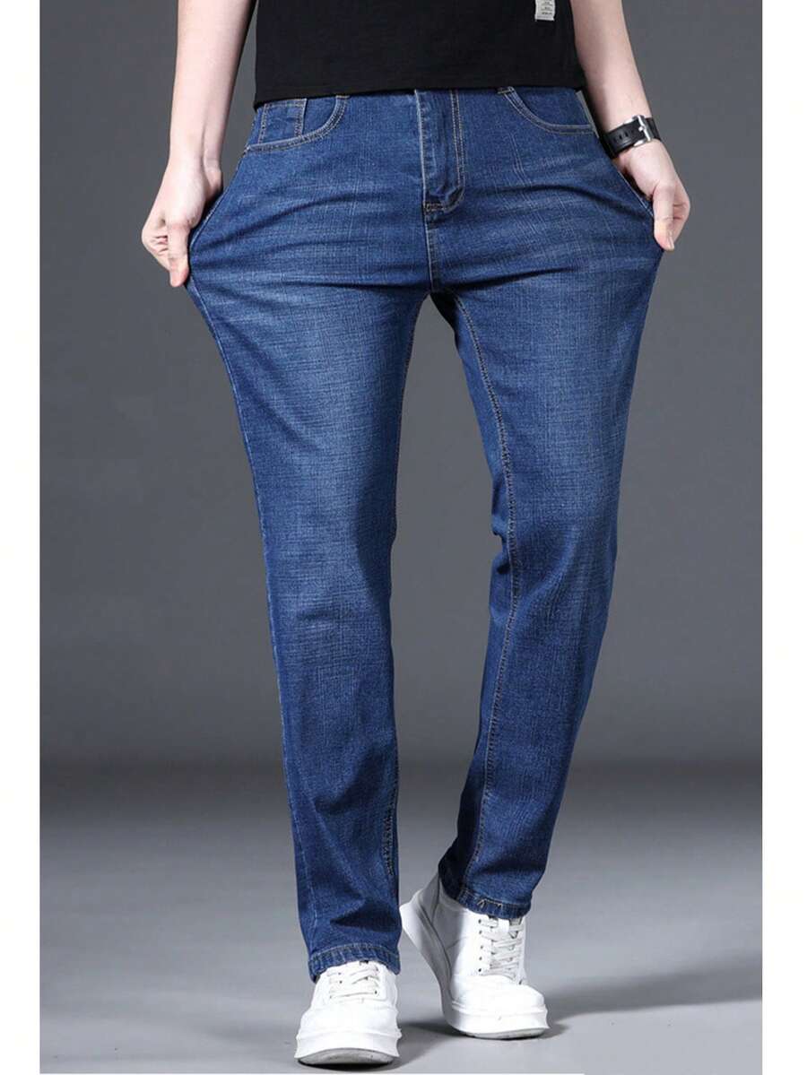 Jeans de diseño clásico sueltos para hombres, Jeans Básicos de Trabajo, Jeans para Hombre,Men's Classic Regular Jean, Jean de Corte Holgado, Diseño Clásico Y Chic Para Negocios
