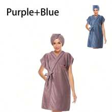 2-Piece Set, Women's Bath Towel Dry Hat Set, Spa Lace-Up Bathrobe, Cartoon Embroidery Short-Sleeved Coral Velvet Shawl Bathrobe,Large Bath Towel Body Wrap, Adjustable, Thickened Coral Fleece, Soft And Absorbent, Perfect For Home Use, Travel, Sauna And Spa - Multicolor - View 15