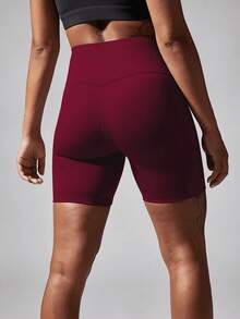 Damen Oversize Shorts mit hoher Taille, einfarbig, Lässig Fitness - Bordeaux - Übersicht 5