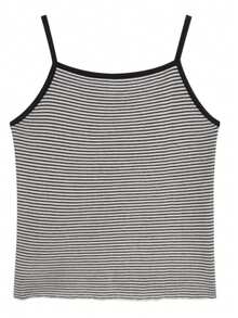 女士复古条纹吊带背心，露背无袖衬衫，夏季新品 - 白色 - 查看 6