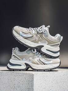 Men's Comfortable Versatile Breathable Low-Top Casual Sneakers, Fashionable Chunky Sneakers, Autumn - 灰色 - 查看 7