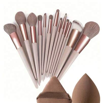 Bộ cọ trang điểm 15 món, bao gồm 13 cọ trang điểm mềm mại + 2 bông phấn cà phê, mút trang điểm, lý tưởng cho Ngày của Cha, sinh nhật, mùa hè, tiệc trang điểm thanh lịch Y2K, du lịch biển, cắm trại, trường học, kỳ nghỉ, quà tặng cho các cô gái yêu hoa hồng, cosplay, phối màu đẹp nhất, quyến rũ.
