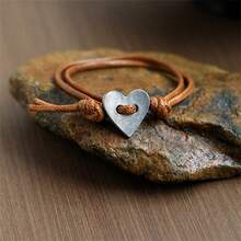 1pc Bohemian Vintage Heart Leather Cord Bracelet, Creative Everyday Casual Matching, Simple Women Jewelry, Party Gift