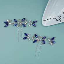 2 件手工制作新娘婚礼发饰银色水晶发夹适合派对 - 彩色 - 查看 3