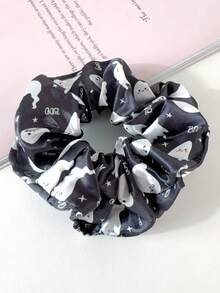 6pcs Minimalist Fashion Personalized Funny Halloween Atmosphere Satin Fabric Pumpkin, Skull, Spider, Ghost High Elastic High Ponytail Hair Scrunchies For Women, Suitable For Halloween Wear, Washing Face, Hair Accessories, Hair Ties, Scrunchy Hair Ties, Sport ,Head Piece