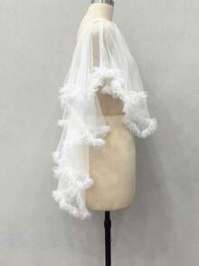 1pc Black Sexy Backless Sheer Short Bridal Cape Cloak Flowy Mesh Poncho - Multicolor - View 8