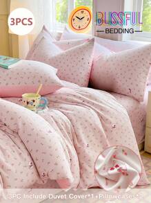 3 件轻质超细纤维羽绒被套套装，AB 版花卉心形郁金香印花图案 - 柔软床上用品套装，3 件套（1 个羽绒被套、2 个枕套，不含填充物），适用于卧室/旅行/宿舍（男孩/女孩）