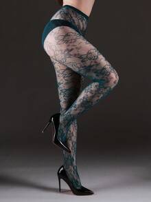 1 chiếc tất lưới Jacquard cỡ lớn, quần legging khoét lỗ họa tiết hoa, gợi cảm và thời trang, thích hợp cho tiệc tùng, gia đình, văn phòng, Halloween, phong cách Gothic Y2K, quần tất trở lại trường - xanh quân đội - Xem 2