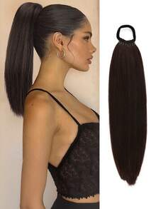 Peluca con coleta de 26"/34", peluca con coleta elástica multifuncional en negro y marrón, resistente al calor, cabello liso largo sintético suave y natural para mujer, adecuado para Navidad, Año Nuevo, Carnaval, festivales de música y otras ocasiones - Multicolor - Ver 21