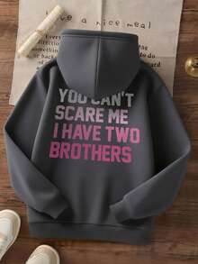 1pc Girls Casual Printed Pullover Hoodie Sweatshirt, Thermal Lined, Long Sleeve, Autumn/Winter Student Youth Clothing - Dark Grey - View 3