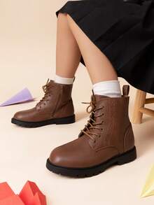 Kids Combat Boots | Ankle-Length Style With Side Zipper For Toddler & Little Kid - 棕色 - 查看 2