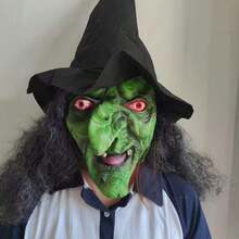 1pc Halloween Witch Horror Mask, Witch Long Hair Latex Hat Mask, Hat Performance Long Hair Old Witch Mask, Multiple Styles Available
