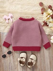 Baby Girls' Round Neck Long Sleeve Pullover Sweater, Cherry + Bow Embroidery, Fashionable And Sweet Style - Pink - View 4