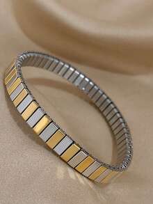 1条弹力手链，不锈钢材质，优雅简约风格，适合女性和青少年佩戴，可用于生日、派对、日常佩戴等场合。 - 銀色 - 查看 5