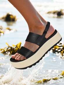 New Platform Water Sandals For Women Comfortable Chunky Wedge Open Toe Shoes Summer Walking Beach Vacation Waterproof Sandals - Black and White - View 9
