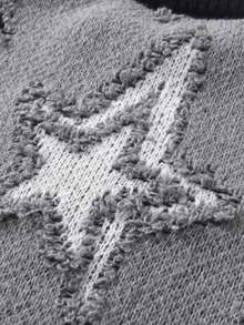 男童街头风格破洞五角星针织套头衫，长袖，适合休闲装，春秋冬