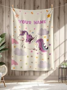 1pc Customized Blanket, Text Blanket, DIY Blanket, Patterned Blanket, Unicorn Design, Memorial Blanket. Tapestry, Photo Portrait Blanket Design, Suitable For Girls, Boys, Adults, Valentine's Day, Lightweight, Baby Blanket, Personalized Blanket, Personalized Photo Blanket, Personalized Throw Blanket, Personalized Baby Blanket, Newborn Blanket