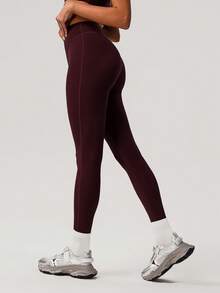 Sodalemon Quần legging thể thao nữ chạy bộ, tập luyện, không đường may phía trước, nâng mông, chất liệu nhẹ, size EU, dành cho hoạt động ngoài trời, mùa xuân. - Màu Đỏ Sâu - Xem 6