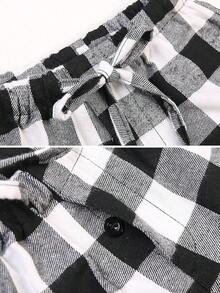 Men's Plaid Fannel Pajama Bottoms Cotton Lounge Pants Soft Pj Sleepwearhalloween - 白色黑色 - 查看 2