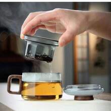 1 Cốc thủy tinh có nắp và bộ lọc, cốc thủy tinh borosilicate cao cấp đựng nước/trà thích hợp đựng nước ép, sữa, trà, cốc đựng đồ uống cho văn phòng, cốc trà mini (180ml/180m.L.) - Xám - Xem 2