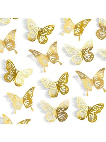 24pcs Gold Butterfly Decoration Set, 2 Styles, 3 Sizes, 3D Butterfly Stickers, Cupcake Toppers, Gold Paper Butterfly Stickers, Suitable For Birthday, Baby Shower, Kids Room, Girls Room Decor, Stickers, Wall Decals, Vinyl Decals, Home Decor, Spring Decorations, Rama Decor Gift, Graduation, Halloween, Christmas Holiday Gift, Birthday Table Centerpiece, Bedroom Wall Decor
