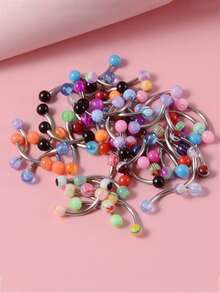 50pcs/set Random Color Ball Decor Eyebrow Ring Unisex Fashion Punk Body Piercing Jewelry - Multicolor - View 3