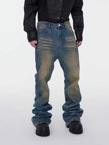 Pantalones vaqueros de mezclilla casuales y de moda para hombres - Bronce - Ver 5