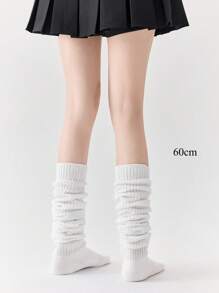 1 Pair White Over-The-Knee Socks, Elephant Pattern Warm Thigh High Slouchy Socks, Autumn/Winter