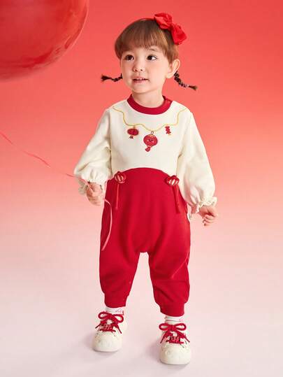 Balabala Baby Girls Romper 2025 Spring Fleece Jumpsuit Cute New Year Outfit