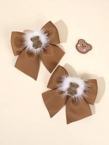 2 Stücke Bären Haarspangen aus Polyester Gros de Tours Schleifenband, Haarstyling-Clip, süße Bären Haarspangen für Kleinkind Mädchen Kinder Accessoires - Verschiedenfarbig - Übersicht 12