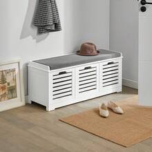 SoBuy FSR23 Modern Shoe Chest With Baskets (Grey) Bench Shoe Cabinet With Seat Cushion Toy Chest White With Grey - 白色 - 查看 10