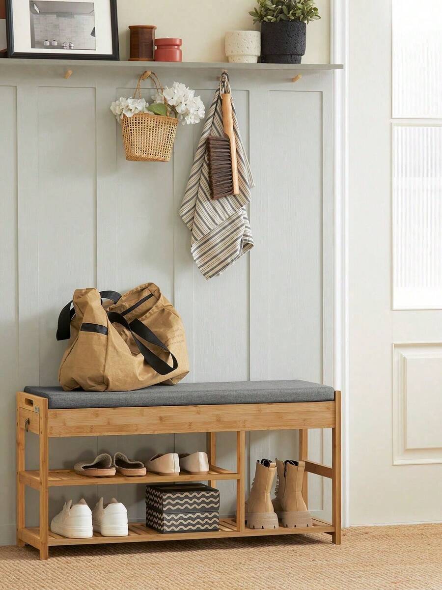 SoBuy FSR47-N Shoe Bench With Seat And Drawers Wardrobe Bench Shoe Rack Bench Bamboo W X H X D Approx. 90 X 45 X 30 Cm