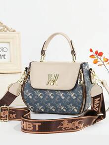 Nouveau sac à main à la mode avec imprimé lettres pour femmes, sac fourre-tout professionnel pour le trajet - Bleu azur - Voir 1