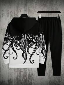 Men's Street-Style Fashionable INS Matching Hoodie And Sweatpants 2 Pieces Casual Outfit, Suitable For Autumn/Winter