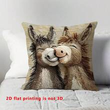 1pc Cute Donkey Pattern Single-Sided Throw Pillow Cover, Vintage Square Single-Sided Pillow Sham, Suitable For Living Room, Bedroom, Home Decor, All Season - Multicolor - View 7