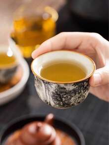 1pc/2pcs/6pcs水墨画陶瓷茶杯复古小容量意式咖啡杯品茶陶瓷杯功夫茶具茶杯普洱单杯随身杯大师杯小茶碗陶瓷杯适合茶友 - 彩色 - 查看 5