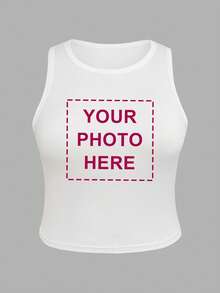 Camiseta de tirantes personalizable para mujer - Agrega tu propia foto/texto (foto familiar/selfie/declaración/diario), diseña tu propia camiseta personalizada impresa, de moda, hip-hop, ropa única para mujer, se puede usar como regalo para tu novia, familia, amigos, hijos, etc. Siéntete libre de jugar con tu diseño.