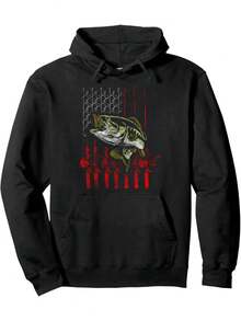American Flag Fishing Shirt - Fishing Hoodie - Classic Black Hoodie - Gift For Men Women Parents Friends - 黑色 - 查看 1