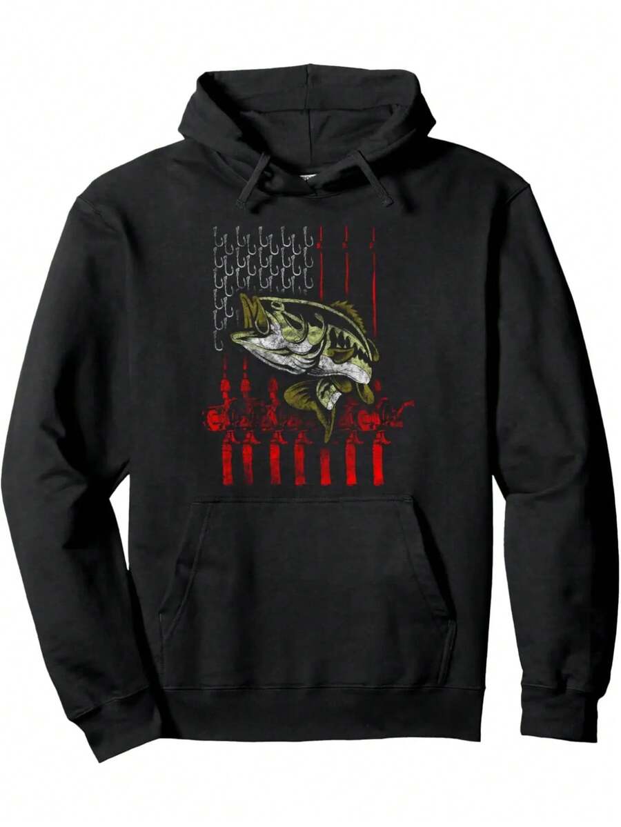 American Flag Fishing Shirt - Fishing Hoodie - Classic Black Hoodie - Gift For Men Women Parents Friends - 黑色 - 查看 1