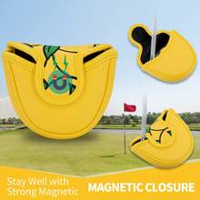 1 Pc Orange-Style Golf Putter Cover, Golf Club Head Cover, Golf Accessories Made Of PU Material, Waterproof And Wear-Resistant - Yellow - View 5