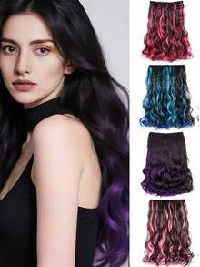 Peluca sintética ondulada de 18 pulgadas, extensiones de cabello con 5 piezas de clip, hechas de fibra sintética, resistente al calor, disponible en negro/rojo, adecuado para uso diario y vacaciones - Multicolor - Ver 2