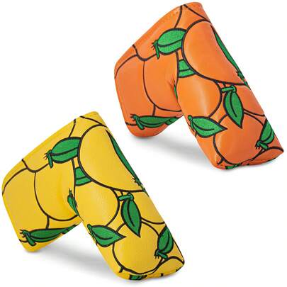 1个橙色高尔夫球杆头套和推杆套，男女户外运动爱好者均适用，采用耐用材料制成。